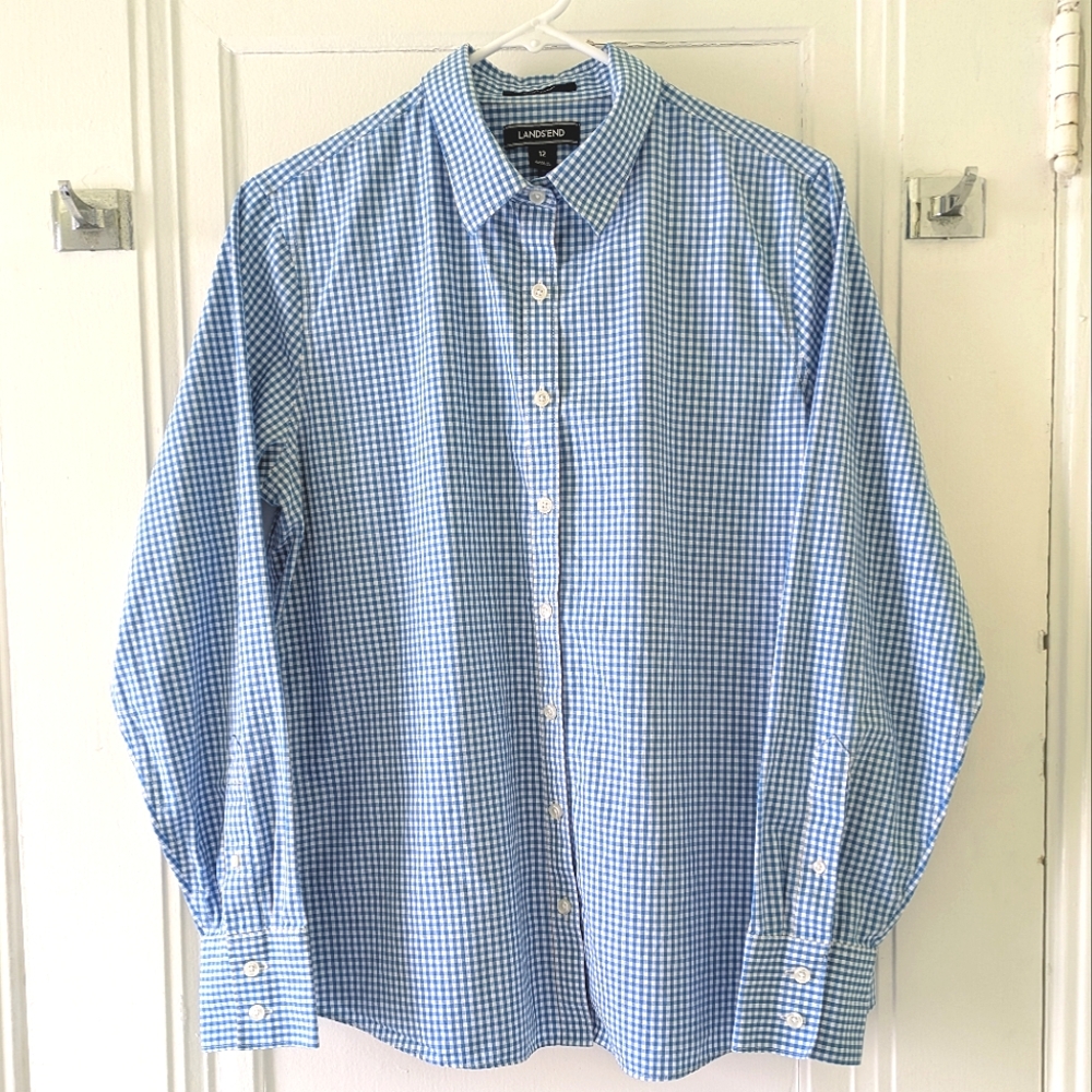 Lands' End No Iron Supima Gingham Button-up Shirt
